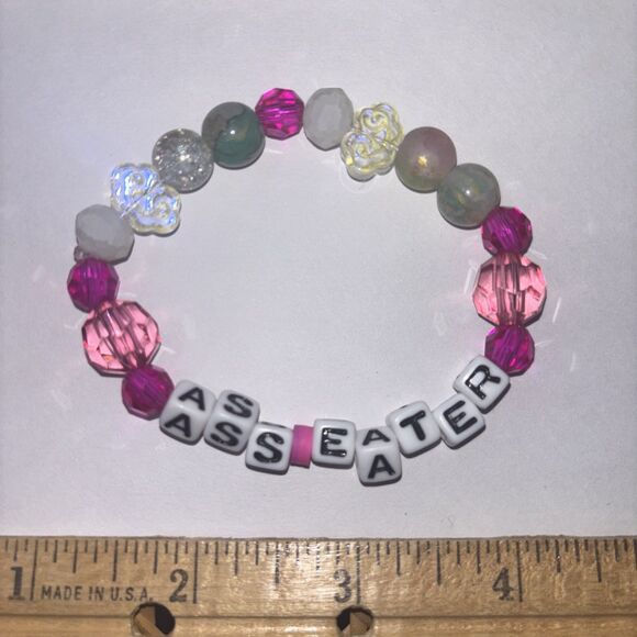 Pink Bracelet “a** Eater” Adult Humor Beaded Handmade Naughty Word Accessories - Picture 2 of 2